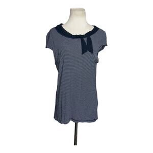 H&M black white striped short sleeves boat neck top size Large